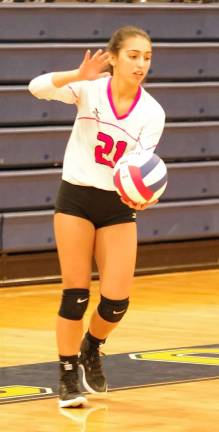 Jefferson's Amanda Novack in the midst of a serve. Novack accomplished 12 digs.