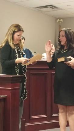 Photo by Leigh Tenore Dawn Fantasia, right, is sworn into her seat on the Franklin Borough Council on Tuesday, Jan. 12.