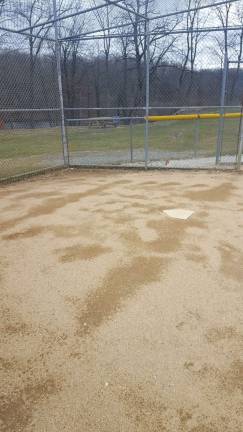 PHOTO BY ANNA ROSSHome plate at the Franklin Pond softball field needs to be worked on.