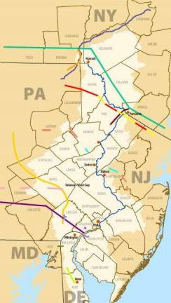 Mapped here are the 12 proposed pipeline projects to traverse the Delaware. Four more may be expected.
