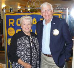 Wallkill Valley Rotary Parliamentarian, Mary Ann Seeko, a member for 31 years, spoke to the Wallkill Valley Rotary Club about Rotary - Old .. yet new. She is pictured with Club Vice President Martin Van Der Heide, III, who is a member of Rotary for over 41 years