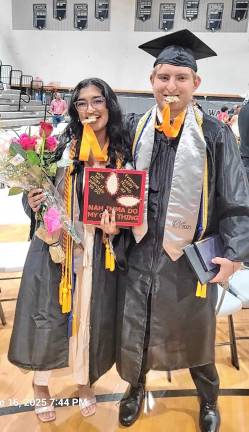 ‘Treasure every feeling’ Wallkill Valley Regional High School salutatorian Annette Nathan and valedictorian Ty Dreifus at graduation Monday, June 16. (Photo provided)