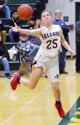 Jefferson Falcon Victoria Pietraszkiewicz tries to keep the ball from going out of bounds.