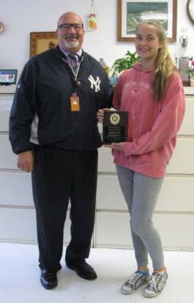 Lafayette Township School student Sydney Cope, the Hampton Rotary Student of the Month, is shown with Assistant Principal Jerry Fazio, left.