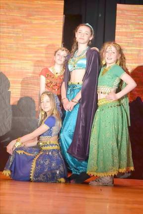 Manal, played by Elizabeth Brown; Isir, played by Grace Gall; Jasmine, played by Isabella Vogler; and Rajah, played by Brianna Heavey.