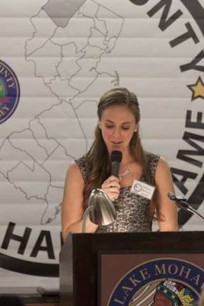 Photos by Glynnis Jones Meghan Radimer speaks during the ceremony after being inducted into the Sussex County Sports Hall of Fame Class of 2014.