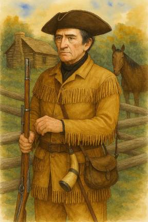Sussex County History Today: Col. John Seward <b>Col. John Seward on his farm with log cabin, split-rail fence and horse. (AI photo rendered on data by Bill Truran, who endorses it as historically representative) </b>