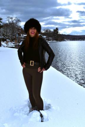 Claudia Lavagnino poses in the snow by Lake Mohawk in Sparta on Tuesday, Feb. 13. (Photo by Maria Kovic)