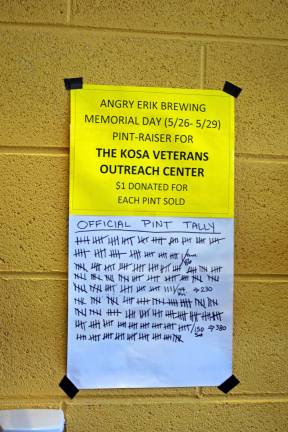 The official pint tally for the fundraiser is shown on the wall behind the bar.