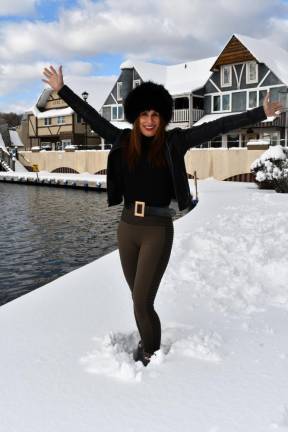 Claudia Lavagnino poses in the snow by Lake Mohawk in Sparta on Tuesday, Feb. 13. (Photo by Maria Kovic)