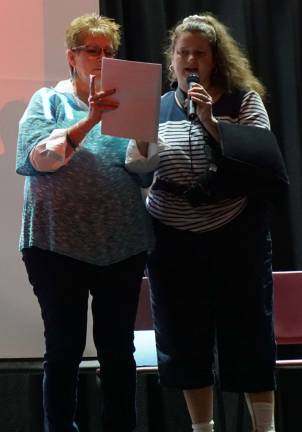 Michelle, right, encourages the students to play it safe. Helen Woolley is shown at left.