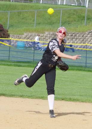 Wallkill Valley shortstop Jade Deaver throws the ball towards first base in the sixth inning.