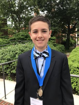 Maximilian Mazzatta, an 8th grader from Sandyston, was honored this weekend as one of the brightest middle school students in the world at an international Johns Hopkins University Center for Talented Youth (CTY) awards ceremony. (Photo provided)