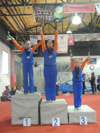 Garden Gators prevail at Hackettstown Gator Classic Reese Abrams of Sparta, Morgyn Witt of Newton and Ciara Peselli of Newton go 1-2-3 as all-around winners.