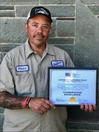 Space wins award from Conservative Union Pictured is Assemblyman Parker Space (R-Sussex, Warren, Morris) with his 2018 Award for Conservative Excellence awarded by the American Conservative Union.