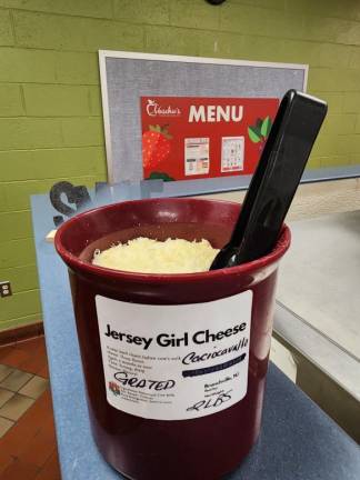 The year school kids got a taste of local Jersey Girl shredded cheese was on the menu in the Hardyston, Sparta and Vernon school districts. Photo provided