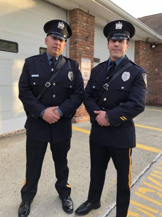 New police chief sworn in Michael Marcone, left, and Matthew Dobrowolski were sworn in as new officers in the 10-member Hamburg Police Department.