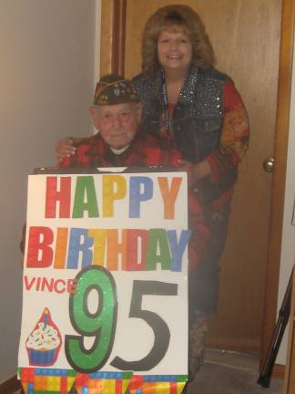 Scordato and Visiting Angel caregiver Judy Bakonyi pose on one very special birthday.