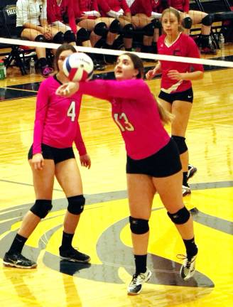 Jefferson's Hannah Carcich bumps the ball in the first set. Carcich achieved her 1,000th career assist during the second set.
