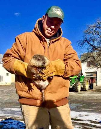 Assemblyman Parker Space holds Stonewall Jackson V. Sussex County's weather-predicting groundhog disagreed with the world-famous Punxsutawney Phil predicting an early spring.