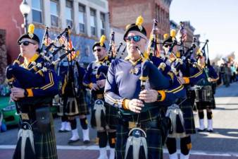 The Hudson Valley Regional Police Pipes &amp; Drums march in the Port Jervis St. Patrick’s Day Parade on March 3. (Photos by Sammie Finch)