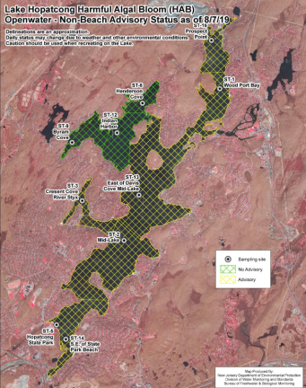 Advisory status map of Lake Hopatcong.