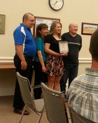 Lafayette residente among state finalists in competition Photo by Lori Comstock Victoria Pizzzulo is shown with Lafayette Mayor John Hughes at a recent council meeting. Her parents are to the left.