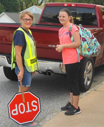 Hamburg Crossing Guard and daughter start the day off together.