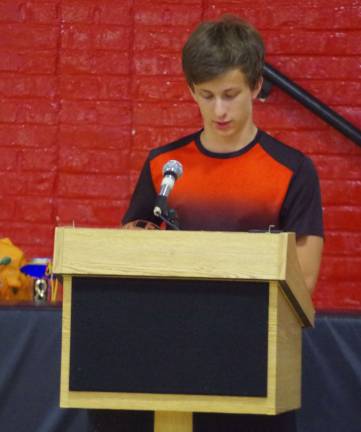 Hamburg School Holds PRIDE Assembly Graduating eighth-grade upperclassman Krystian Kipp, was well-applauded as he addressed his fellow and underclassmen.