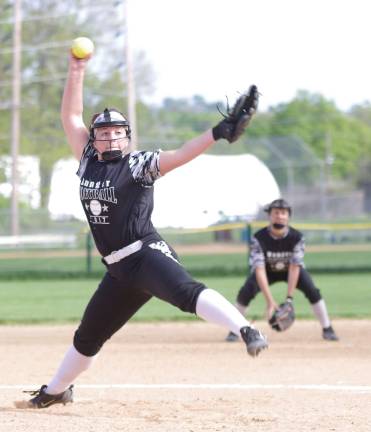 Wallkill Valley pitcher Sara Miceli in throw motion.
