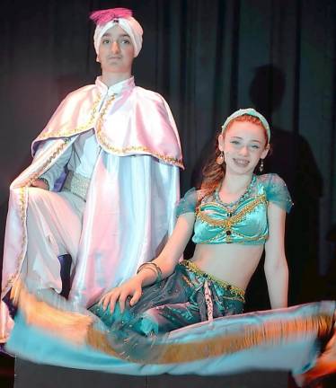 Aladdin, played by Vincent Cantu, and Jasmine, played by Isabella Vogler, perform ‘A Whole New World.’