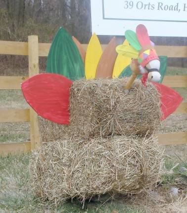 This hay bale turkey is creatively on display on the Oxbow Farm property near Hamburg.