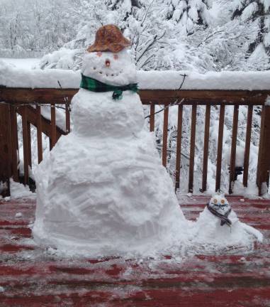 Reader Lauren Bell sent in this photo of a snowman and its cat during the recent snowfall.