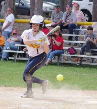 Jefferson batter Amanda Delfino watches as a low ball heads towards home plate.