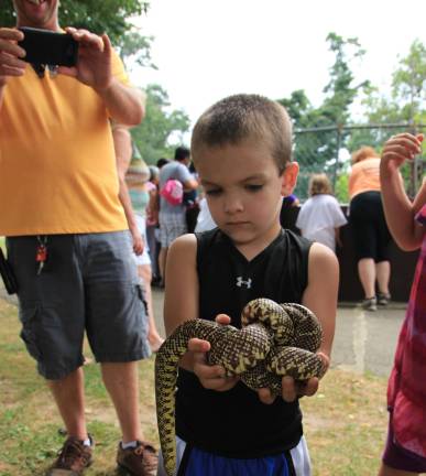 Kaiden Fahr of Bangor, Pa., not phased at all holding this snake. Photo by Gale Miko