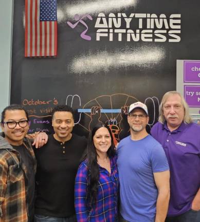 From left are Ron Tan, Jason Boggs, Stacie Krieger, Andrew Weekley and Anytime Fitness owner Matt Pokrywka. (Photos courtesy of Jennifer Weekley)