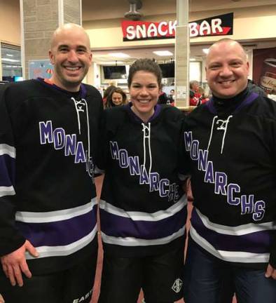 With their families and friends watching and rooting them on, Maple Road Elementary School parents Jason Lombardo, Jen Rose (owner of Kor Fitness) and Kevin Kensicki laced up the skates and grabbed their hockey sticks for a great cause.
