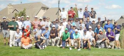 Golfers celebrating the 2019 GlenLivet Hickory &amp; Scotch Golf Tournament at the Ballyowen Golf Club