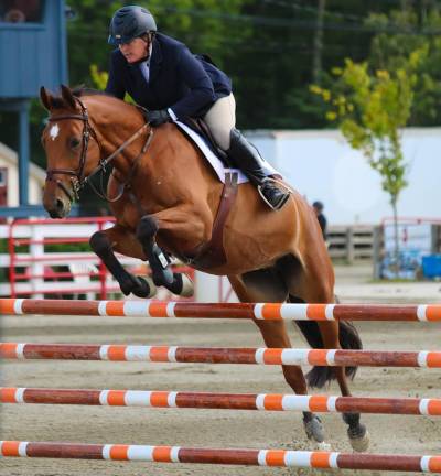 With great concentration and beauty this horse and rider clear the jump on Sunday, Aug. 11, 2019.