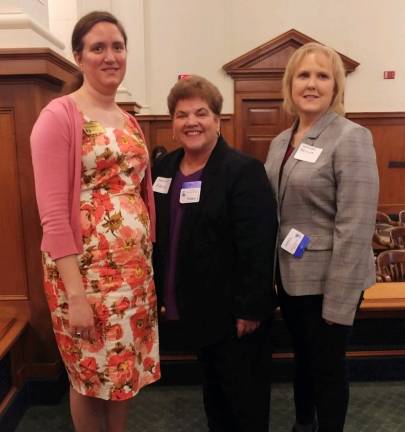 Project Self-Sufficiency staff members Cora Chandler (left) and Kathleen Beisler (right) with agency client, Debbie Ayers, at the State House in Trenton.