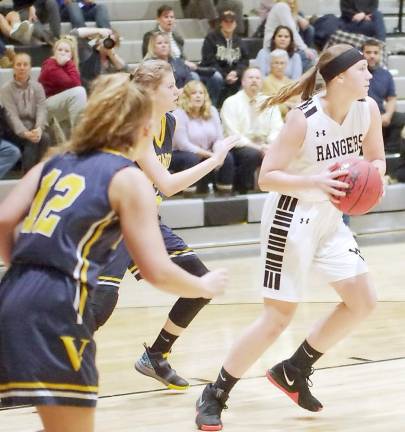 Wallkill Valley's Erin Anderson holds the ball in the third quarter. Anderson scored 4 points, grabbed 13 rebounds, made 1 assist, blocked 1 shot and is credited with 2 steals.