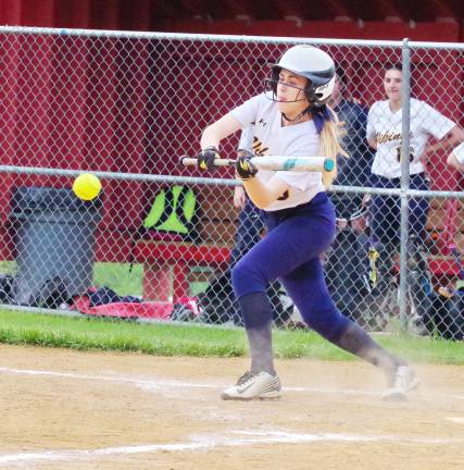 Vernon batter Kailin Schofeld attempts to bunt in the fourth inning.