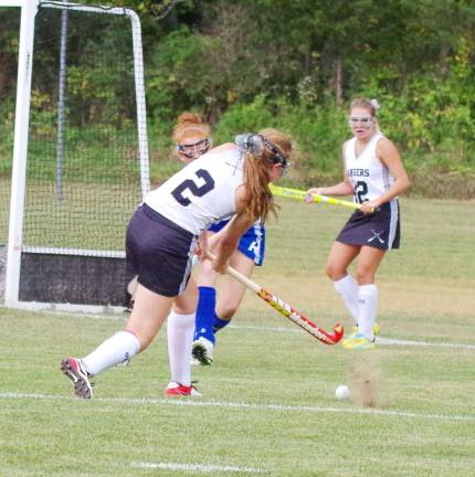 Wallkill Valley's Fiona Blake (2) strikes the ball with her stick. Blake scored two goals in the game.