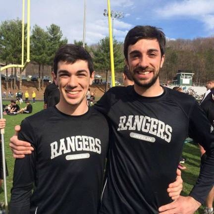 Photo courtesy Sabrina Lucas Ryan Gebhardt, left, is shown with his brother, Nick, a Wallkill Valley volunteer throwing coach, are shown at an April 15 meet.