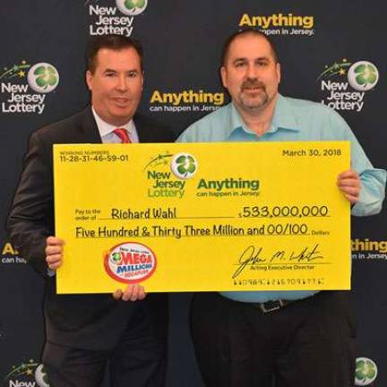 PHOTO COURTESY NJ LOTTERY Richard Wahl, of Vernon, is shown with New Jersey Lottery Acting Executive Director John M. White.