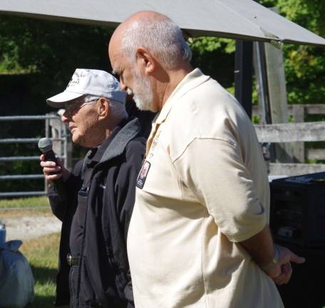At left, retired Army Lt. Col. and Chaplain Ernie Kosa offered a prayer of invocation as he stood beside Vietnam War Veteran Frank Arminio of Stanhope.