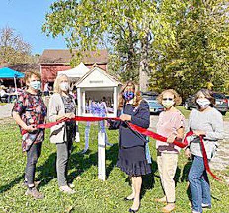 The Jammers at the ribbon cutting for the Little Free Library (from left): Joanne Cosh, Bea Kota, NJDAR State Literacy Chairman, Bonnie Matthews, NJDAR Sate Regent, Allyn Perry, Chapter Historian, and Sally Burns. Missing is Janet Woudenberg, Chapter Registrar (Photo submitted by the Chinkchewunska Chapter, DAR)