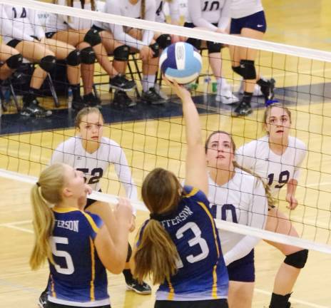 Sparta defeats Jefferson, 2-0, in volleyball Jefferson's Hannah Carcich gets a hand on the ball.
