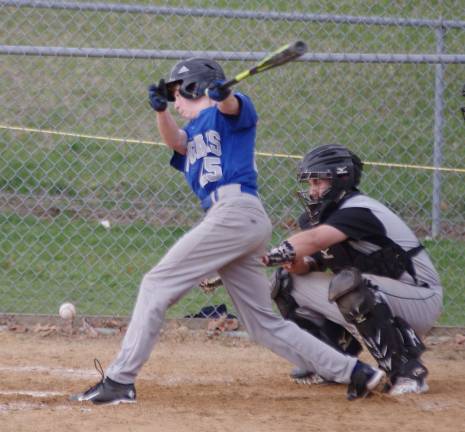 The ball is hit to foul territory by Kittatinny's Brendan Wood.
