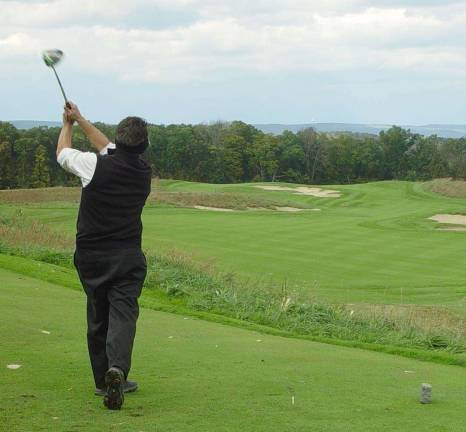 Tony Alfano, Men&#x2019;s Division Crystal Cup Champ shows his championship form as he tees off on the 3rd hole at Ballyowen Golf Club